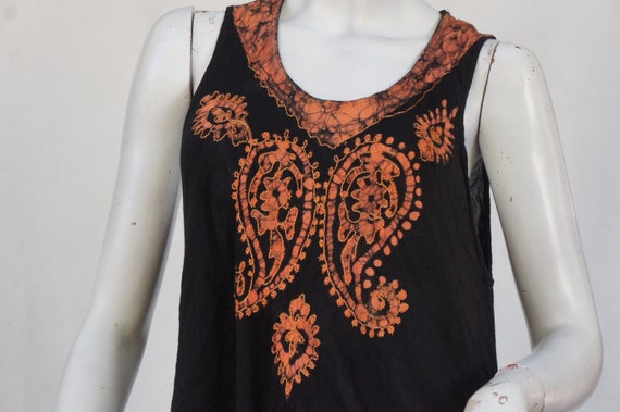 Vintage Embroidered Batik Paisley Print Indian Dr… - image 9