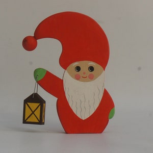 Vintage Swedish Handmade Wooden Gnome With Lantern Figurine Farmhouse Decor Swedish Country Cottagecore Scandinavian