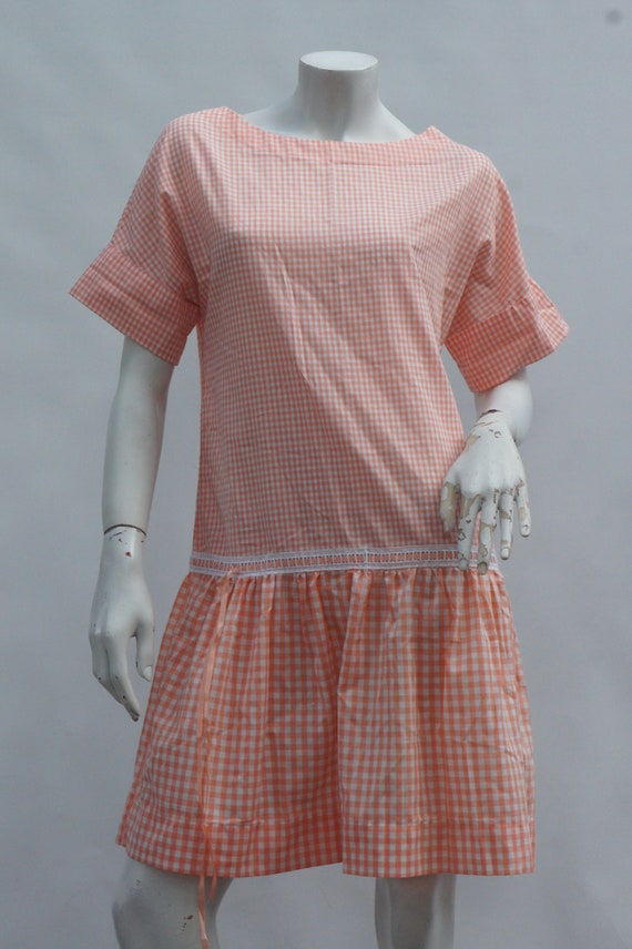 Vintage 80s Does 20s Gingham Dress  Drop Waist Dr… - image 2