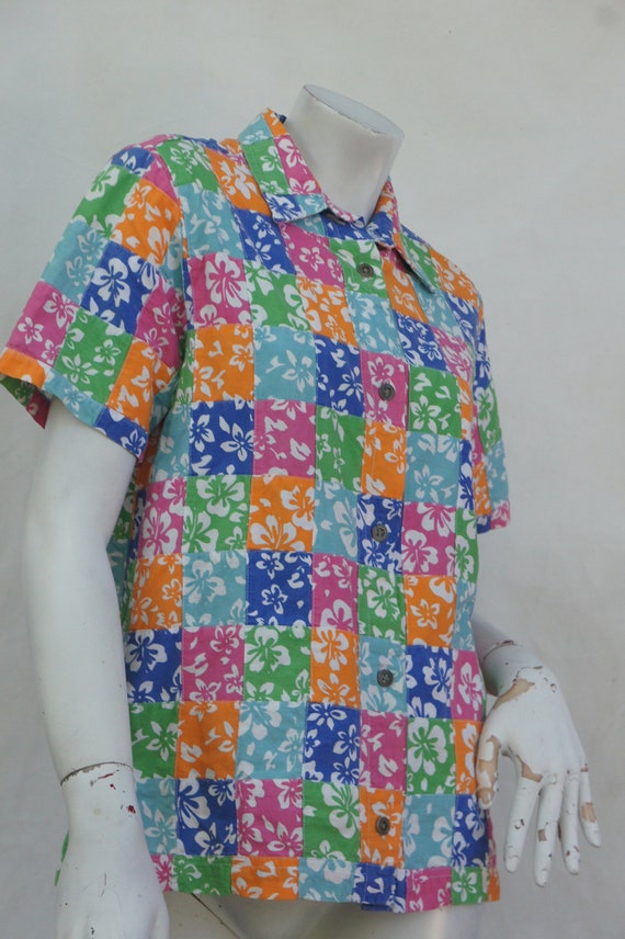 Vintage Patchwork Colorblock Floral Print Shirt B… - image 5