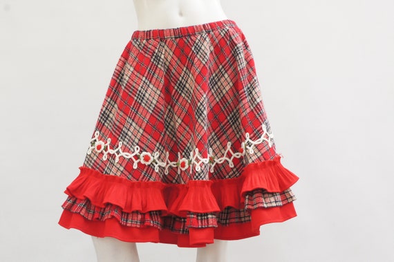Vintage 60s Plaid Tartan Skater Skirt/Ruffle Skirt