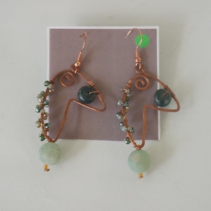 Orecchini pendenti fatti a mano in rame, agata e perline di cristallo, gioielli boho hippie, regalo
