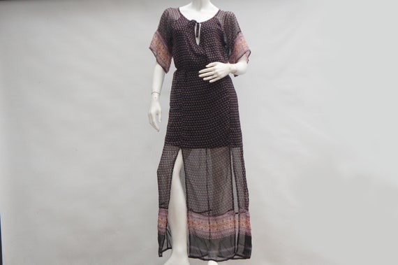 Vintage Sheer Bottom Indian Maxi Dress Boho Hippi… - image 1
