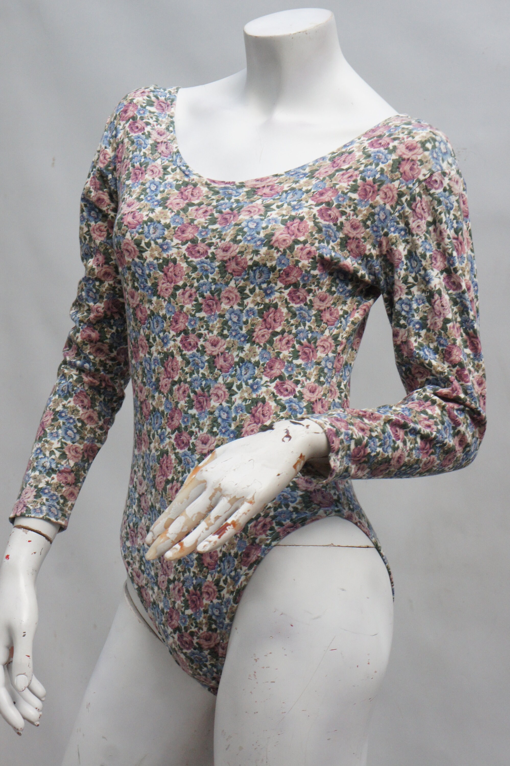 Vintage 80s-90s Floral Print Leotard Bodysuit Teddy by UP2U