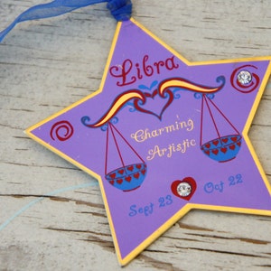 Vintage 90s Purple Libra Astrological Zodiac Star Sign Ornament/Boho/Hippie/ Collectible