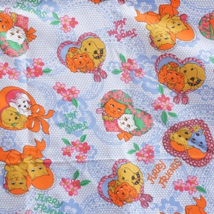 Vintage 70s Cat and Dog Print Fabric Retro Craft Supply Sewing Cottagecore