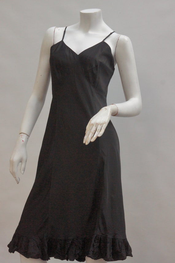 Vintage 30s Black Rayon Slip Dress Lingerie Art d… - image 4