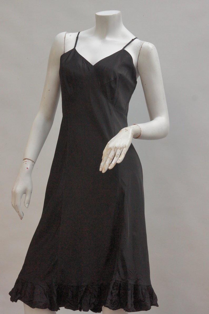 Vintage 30s Black Rayon Slip Dress Lingerie Art deco Little Black Dress image 4