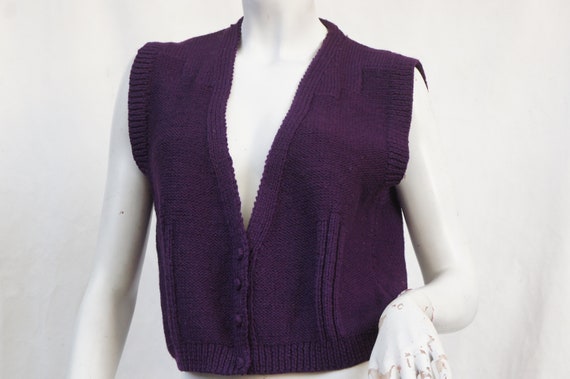 Vintage Hand Knit Purple Wool Sweater Vest