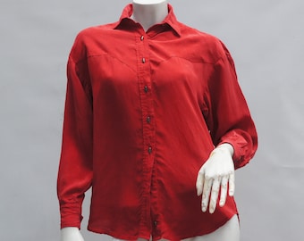 Vintage Women's Silk Western Button Down Shirt Blouse By Longhorn