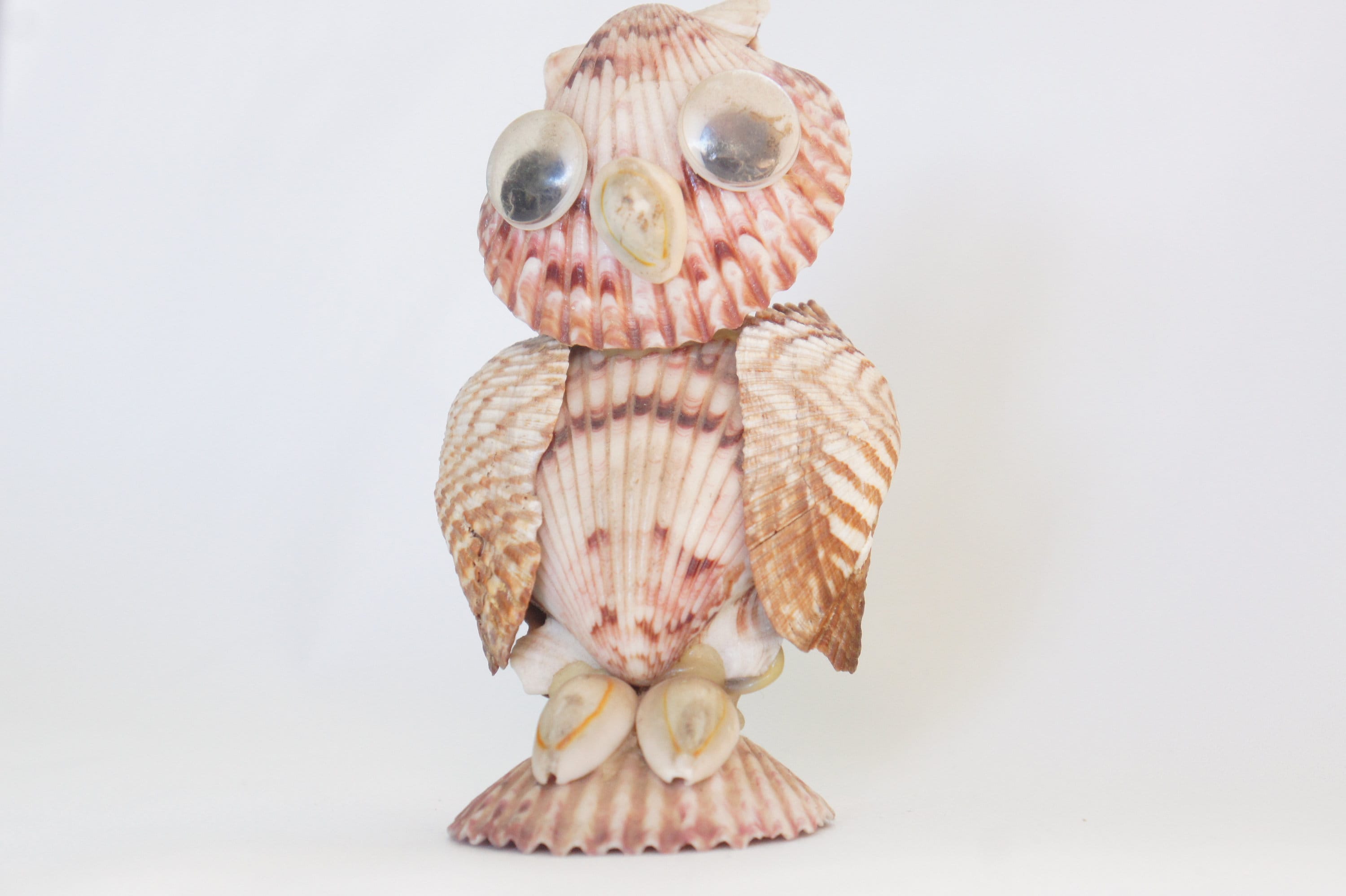 Shell Owl Vintage Folk Art Sea Shell Owl Figurine/beach House Decor - Etsy