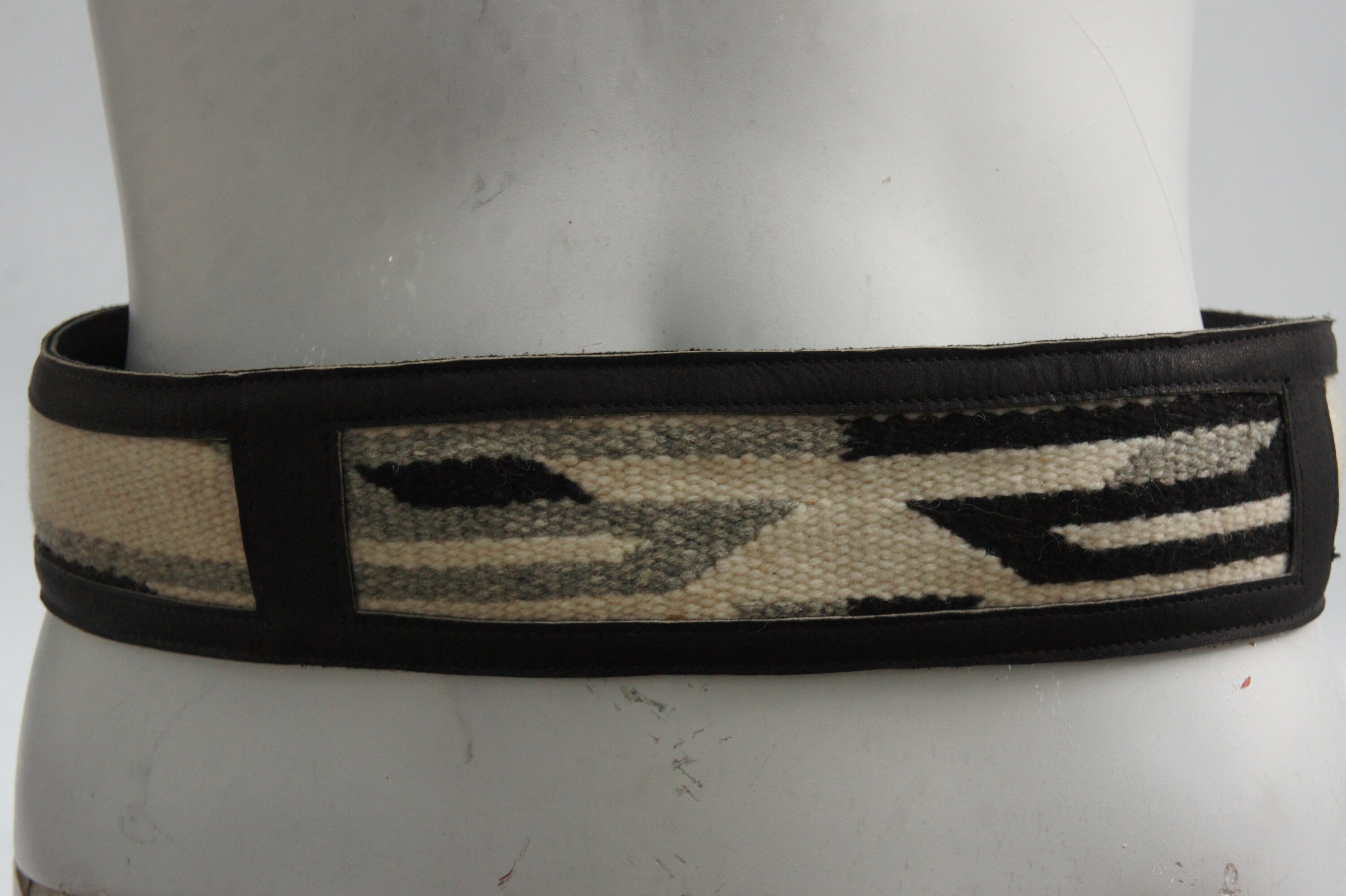 Vintage southwestern woven black fabric leather boho wide belt Southwestern Embroidery Top Grain Leather Belt - Western Express main image 4