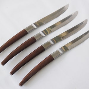 Vintage Stainless Knife Set of 6 Black Canoe Handle Retro Japan