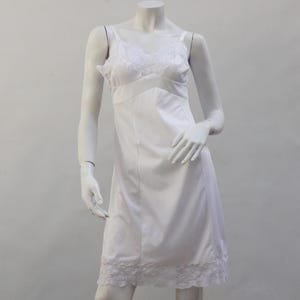 Vintage White Lace Trim Nylon Slip Dress Nightie Negligee