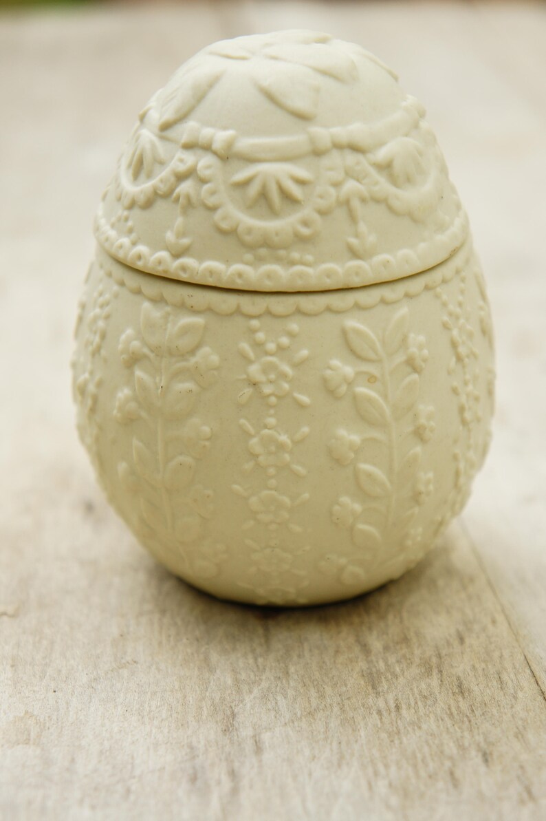 Vintage Ornate White Porcelain Bisque Egg Trinket Etsy