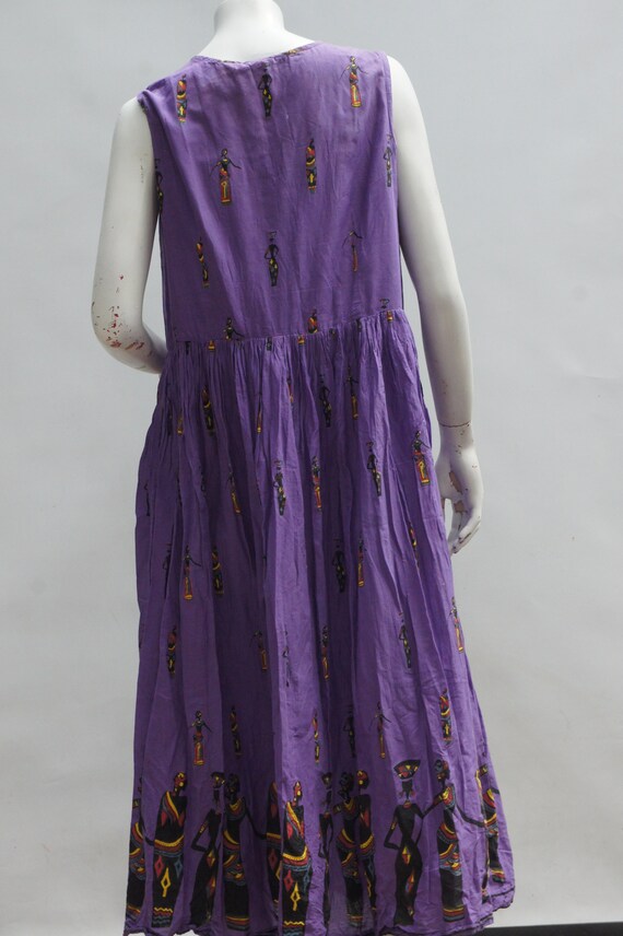Vintage 80s Purple Dress With Tribal African Prin… - image 7
