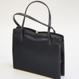 Vintage 50s-60s Navy Blue Leather Handbag Top Handle Purse By Riviera Bag Made In England Retro Mid Century