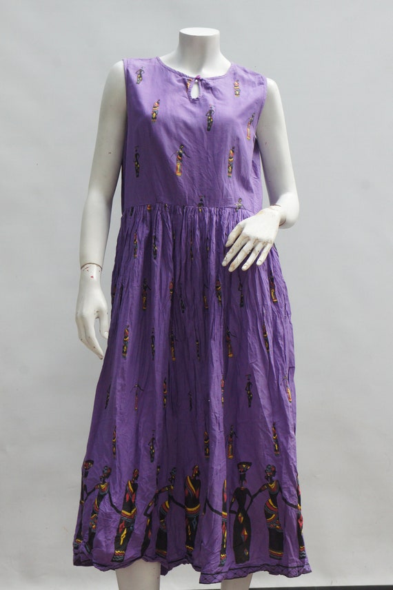 Vintage 80s Purple Dress With Tribal African Prin… - image 10