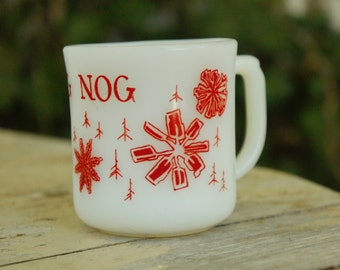 Vintage 60s Fire King Egg Nog Milkglass Christmas Cup Mug Retro Mid Century