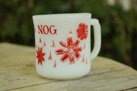 Vintage 60s Fire King Egg Nog Milkglass Christmas Cup Mug Retro