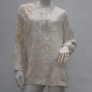 Up Cycled Vintage Creme White Lace Blouse Tunic Cottagecore Boho Shabby Chic Lagenlook