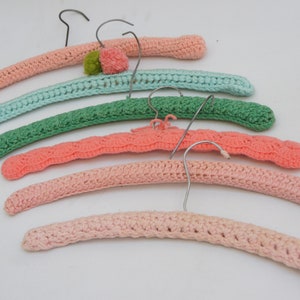 Vintage Set of 9 Colorful Crochet/Knitted Yarn Covered Wire Hangers-Hand  made