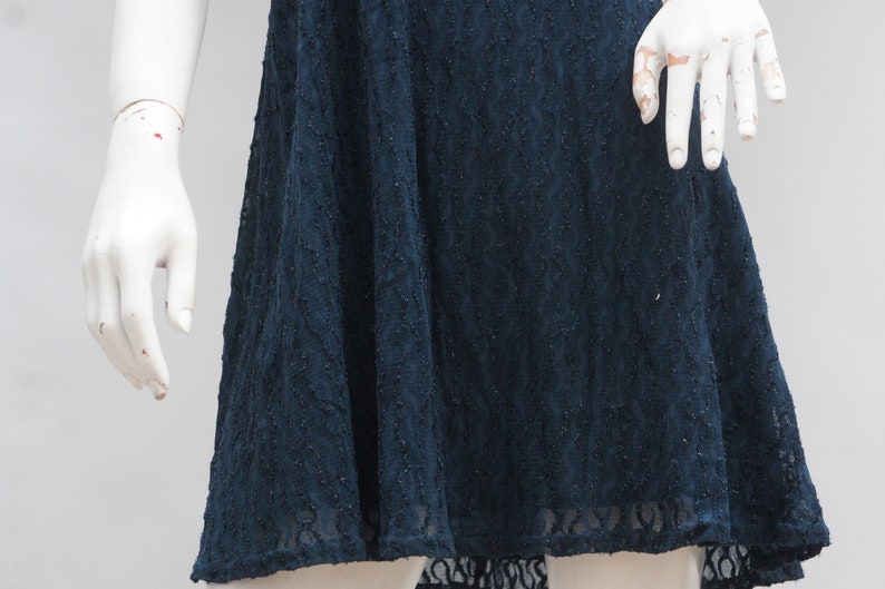 Vintage 90s All That Jazz Blue Knit Glitter Lace Skater Dress