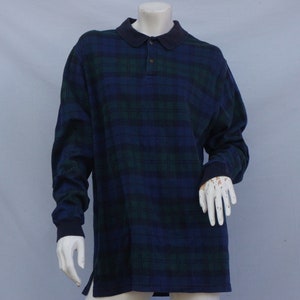 Vintage 90s Men's Large Lands End Plaid Collared Sweatshirt Pullover image 1