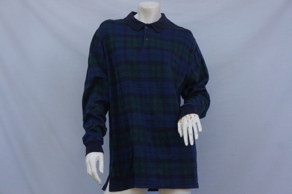 Vintage 90s Men's Large Lands End Plaid Collared … - image 1