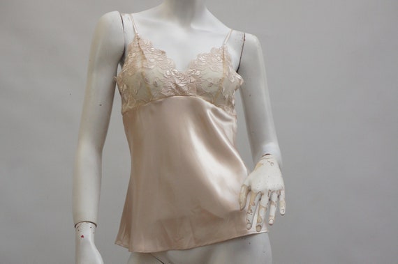 Vintage Beige Lace Trim Camisole Tank Top Slip To… - image 1