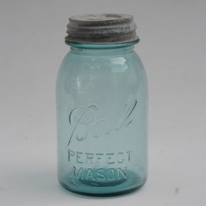Vintage Antik Teal Blau Ball Einmachglas Glas Vorratsglas Landhaus Küche Shabby Chic Sammlerstück Cottagecore