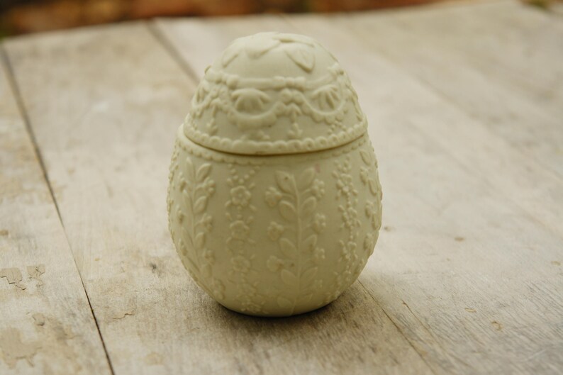 Vintage Ornate White Porcelain Bisque Egg Trinket Etsy