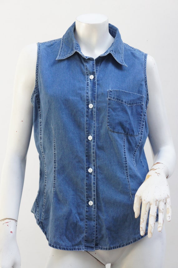 Vintage 90s Emanuel Ungaro Sleeveless Chambray Je… - image 7