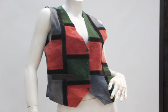 Vintage 80s Colorblock Suede Leather Vest By Nort… - image 6