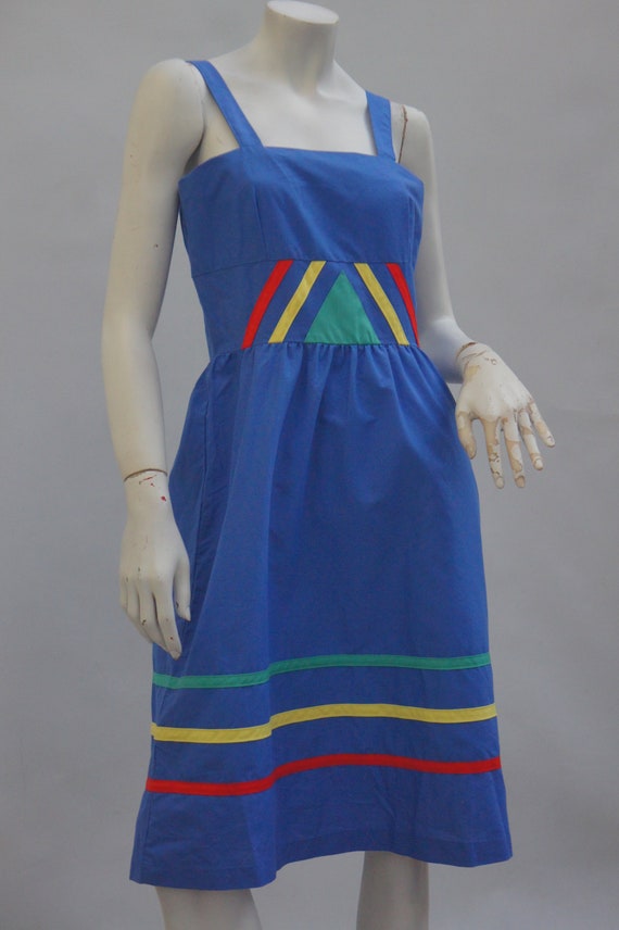 Vintage 70s Applique Trim Sun Dress Boho Hippie R… - image 5