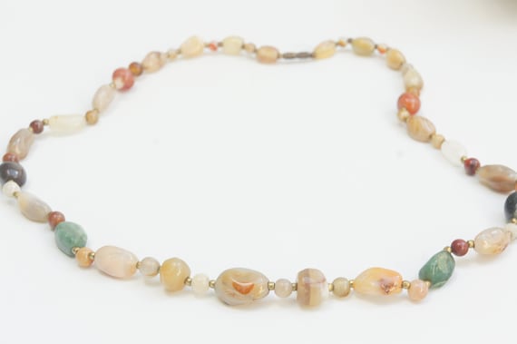 Vintage Beaded Mixed Gem Stones Necklace Jewelry Boho Gift