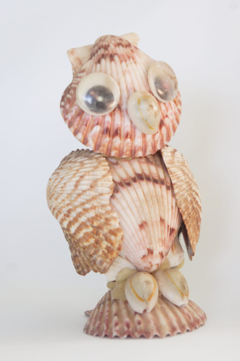 Shell Owl Vintage Folk Art Sea Shell Owl Figurine/beach House Decor - Etsy