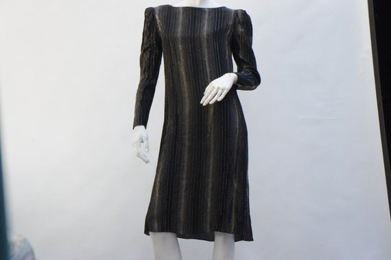 black and silver striped dress Ramsey Dress in Black Clipped Metallic Silver Stripe S