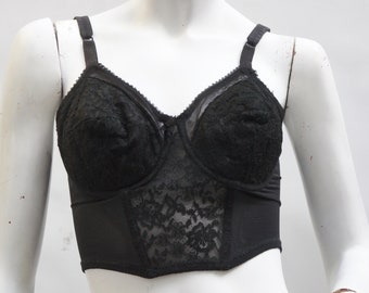 Corset en dentelle noire vintage des années 60 par Hollywood vassarette soutien-gorge haut lingerie rétro gothique