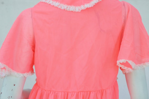 Vintage 60s Long Pink Lace Trim Robe Peignoir Lin… - image 6