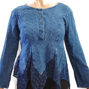 Vintage 90s-Y2k Indigo Blue Peplum Blouse By Sacred Threads Boho Hippie Cottagecore Fairycore