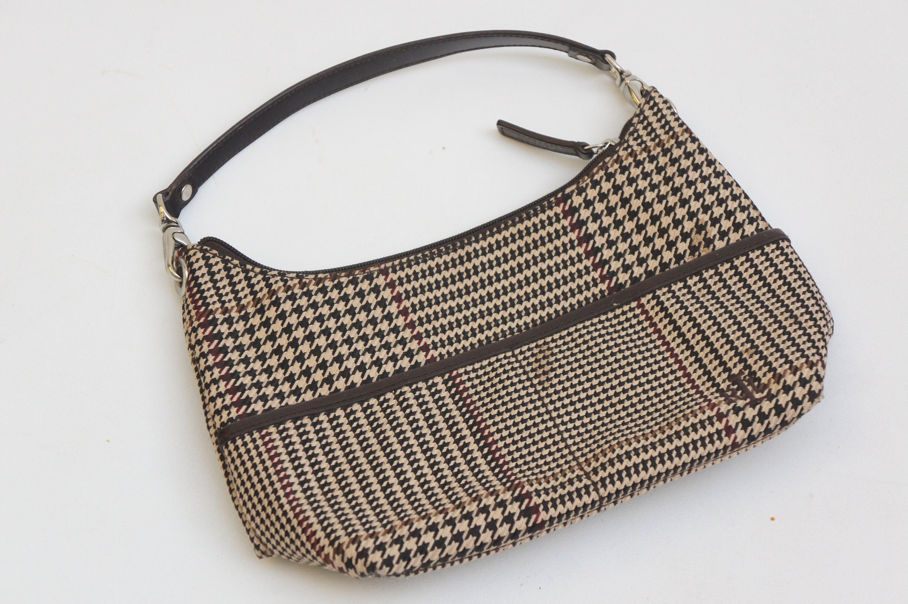 Vintage Ralph Lauren Polo Women's Handbag Purse Bag Brown PLAID Houndstooth  COA