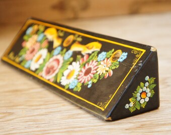 Vintage Antique Victorian Handpainted Floral Wooden Pencil Stand Tole Shabby Chic Farmhouse Country Cottagecore Collectible Folk Art