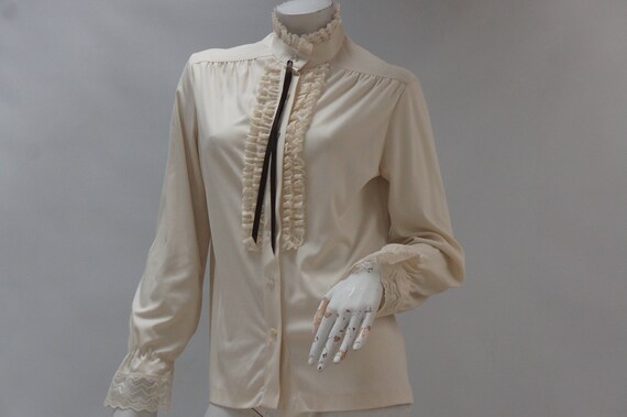 Vintage 60s-70s Lace Trim High Neck Blouse Union Made Shirt Vintage 60s-70s Lace Trim High Neck Blouse Union Made Shirt