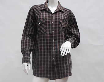 Men's Black Plaid Western Pearl Snap Shirt Size XL Cowboy Rancher