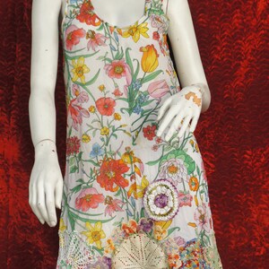 Handmade OOAK Up Cycled Lace Doily Trim Floral Slip Dress Bohemian Cottagecore Chic/Hippie/Cottagecore image 2