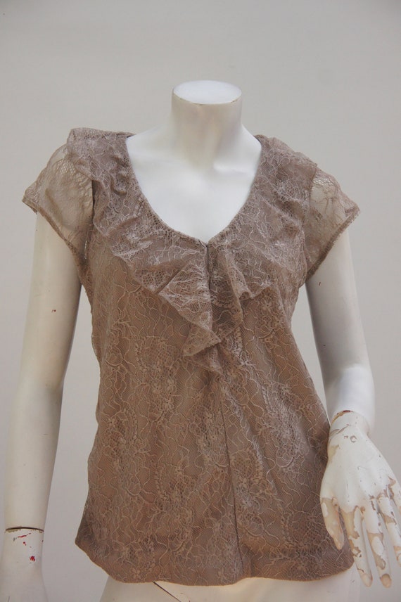 Vintage Y2k Ruffle Layered Lace Top Blouse Tunic - image 4