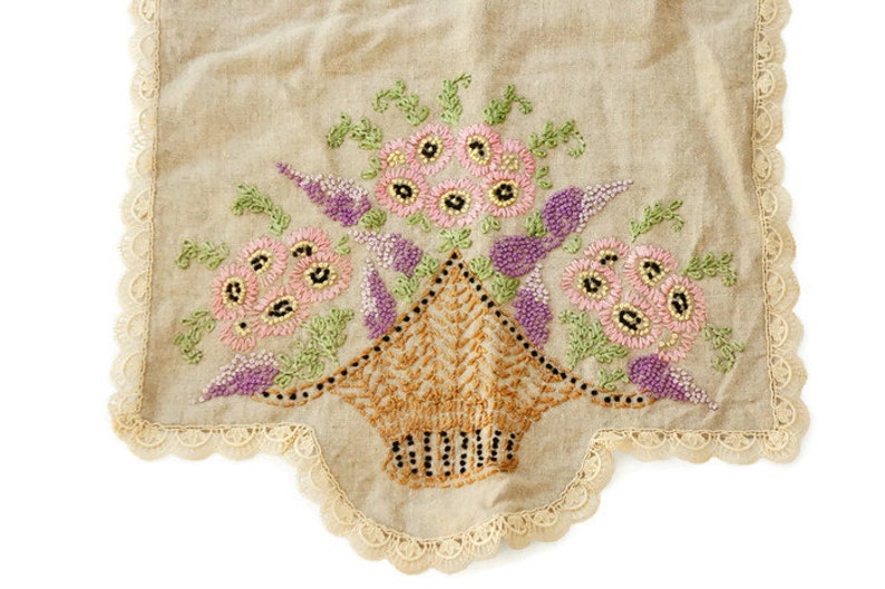 Vintage 40s-50s Embroidered Table Runner/shabby - Etsy