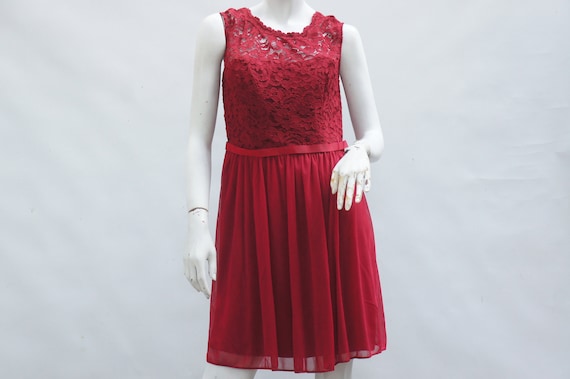 Buy Red Lace and Chiffon Overlay Dress With Tags Skater Dress Prom Wedding  Bridesmaid Formal Cottagecore Online in India - Etsy