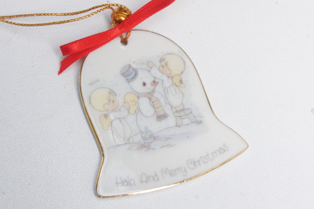 Vintage 80s Enesco Precious Moments White Porcelain Christmas Ornament ...